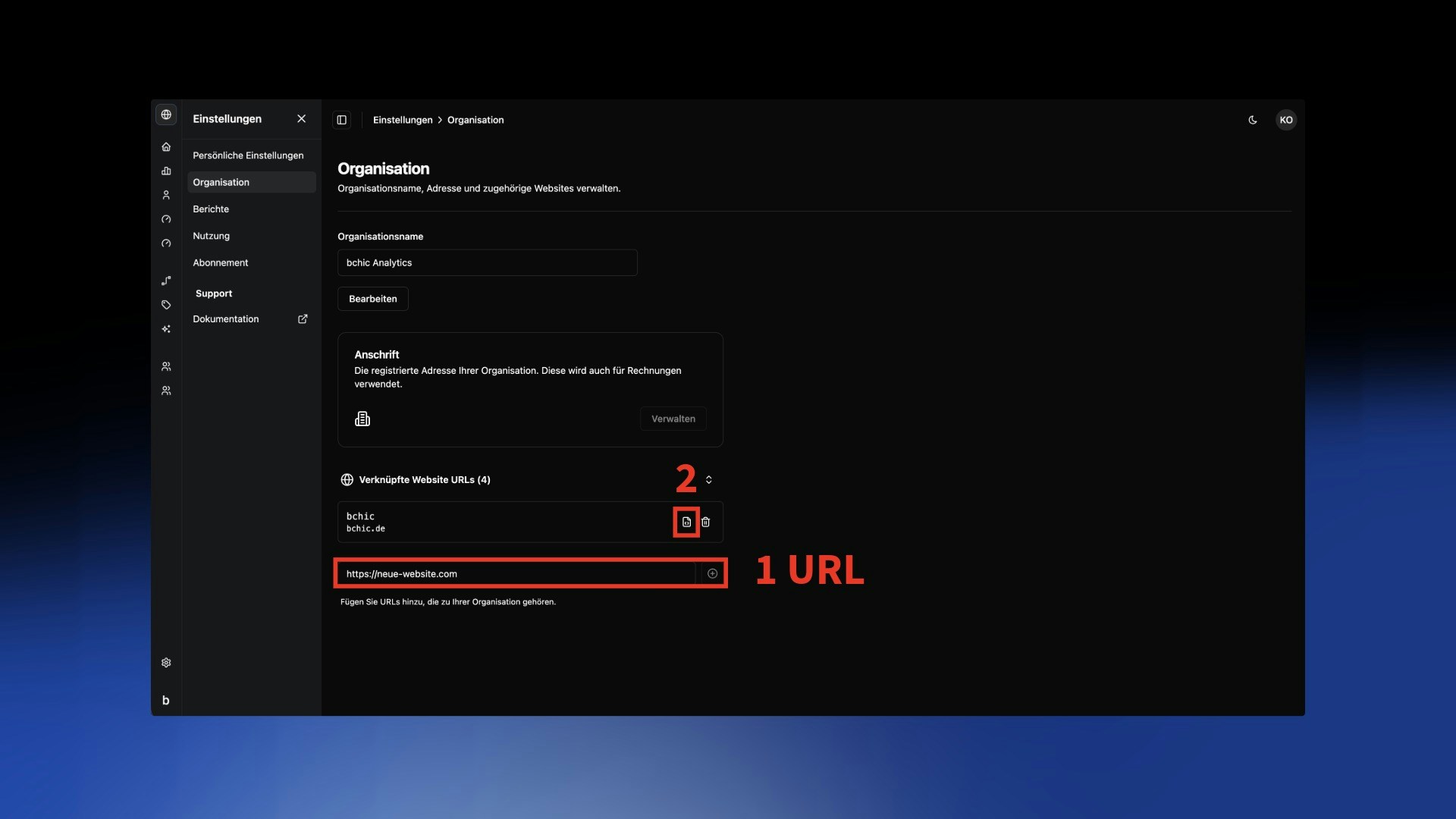URL zur Organisation hinzufügen