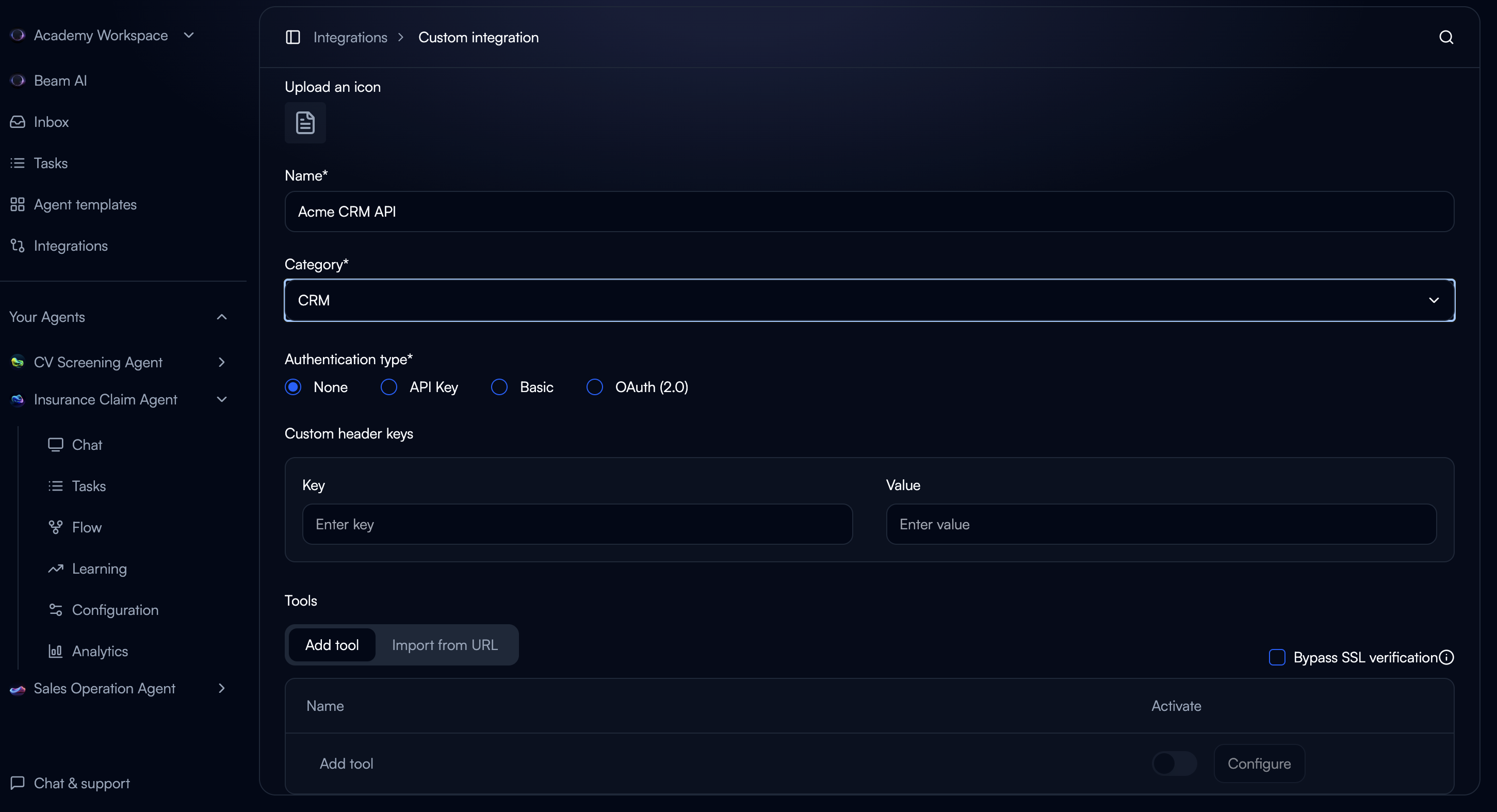 Integration basic configuration