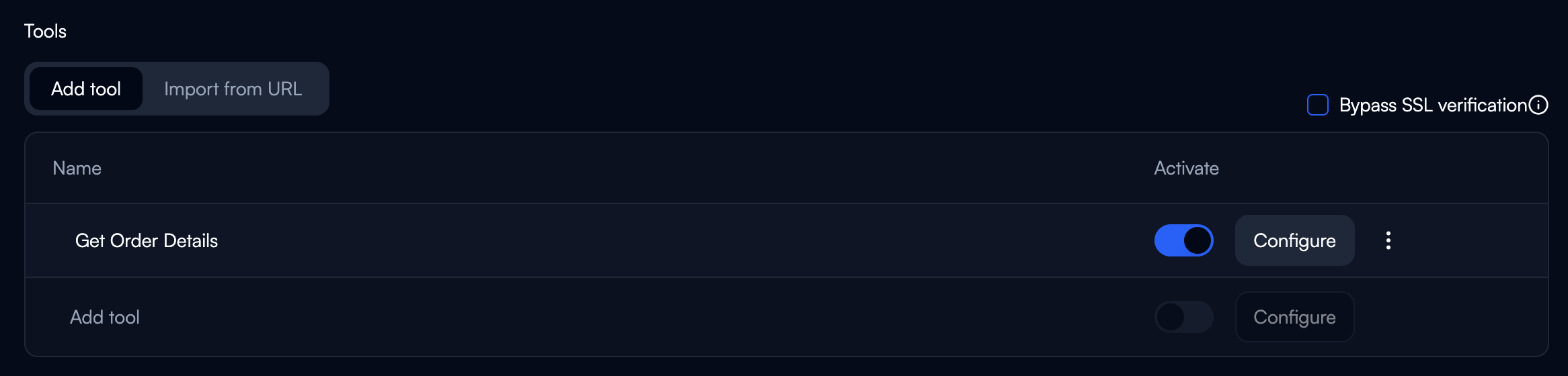 Tools section with activation
