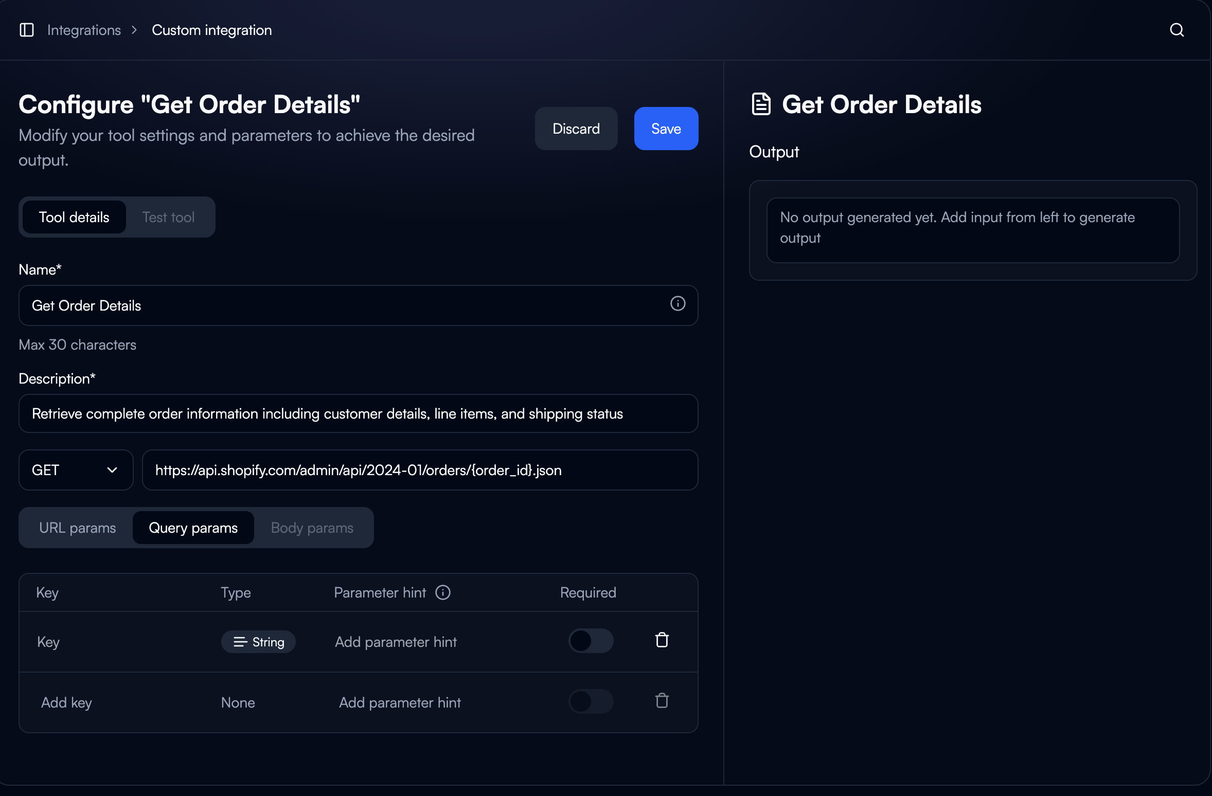 Query parameters configuration
