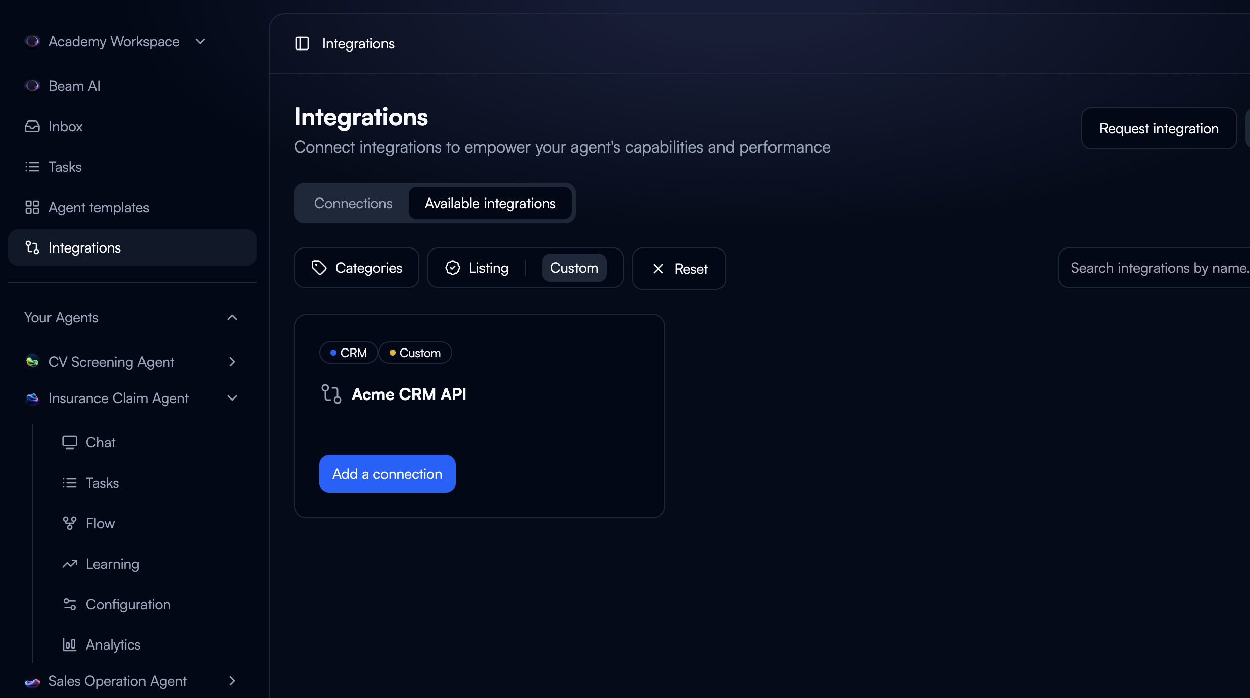 Custom integration in catalog