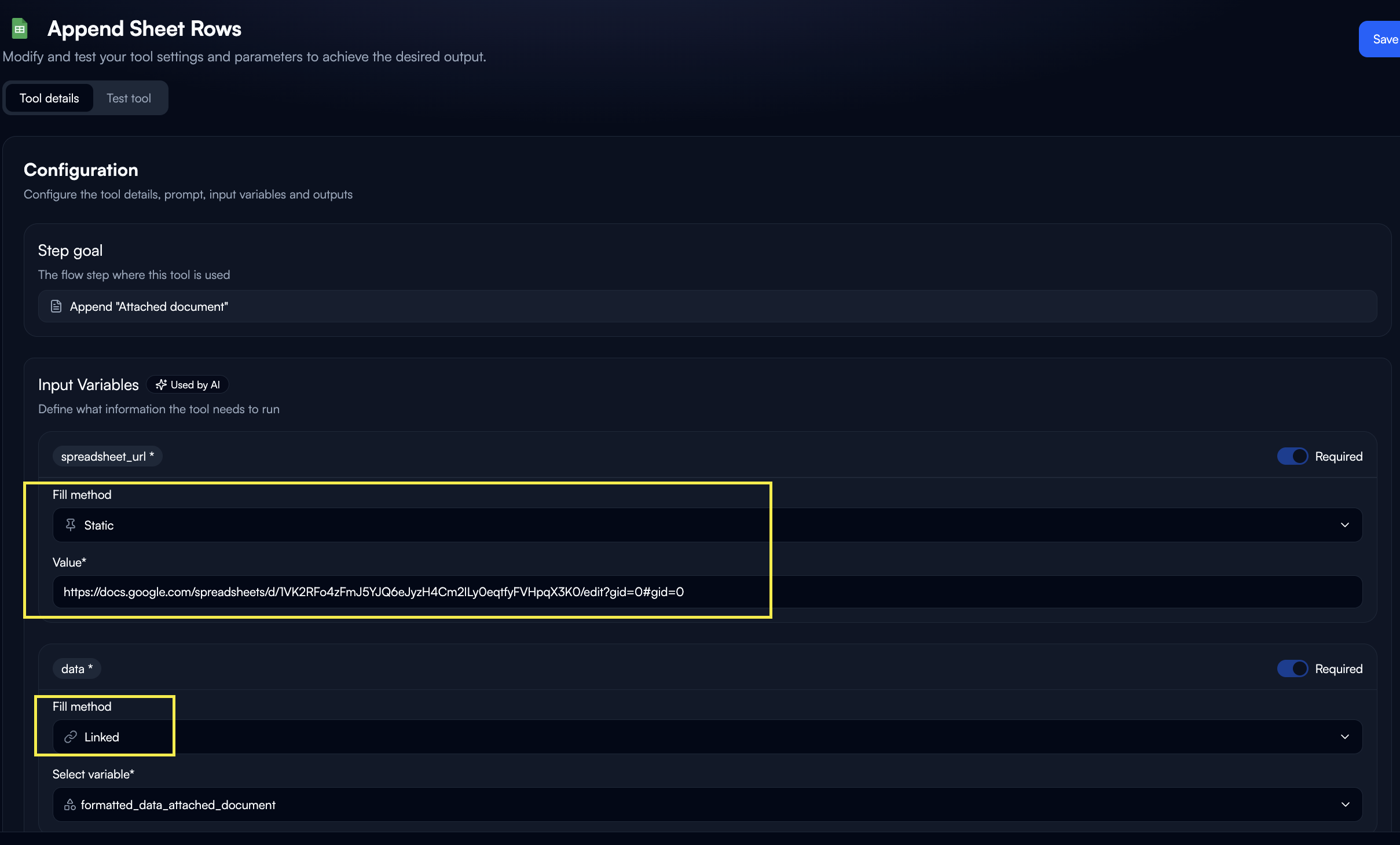 AI Fill parameter configuration
