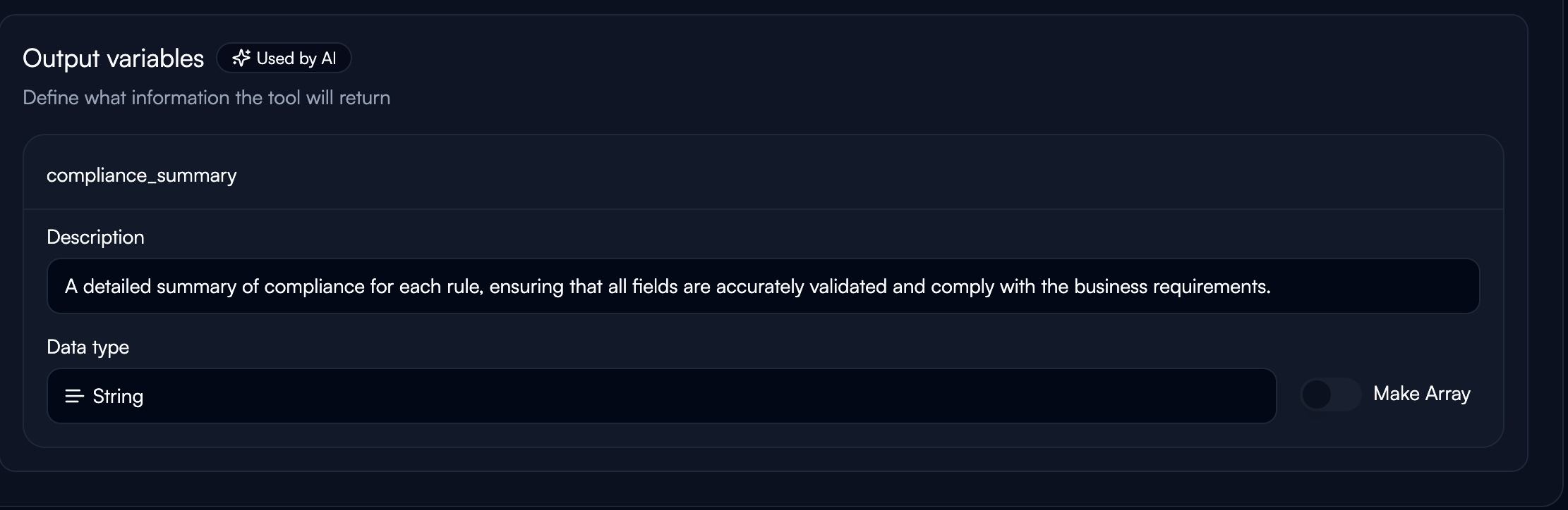 Output variable configuration