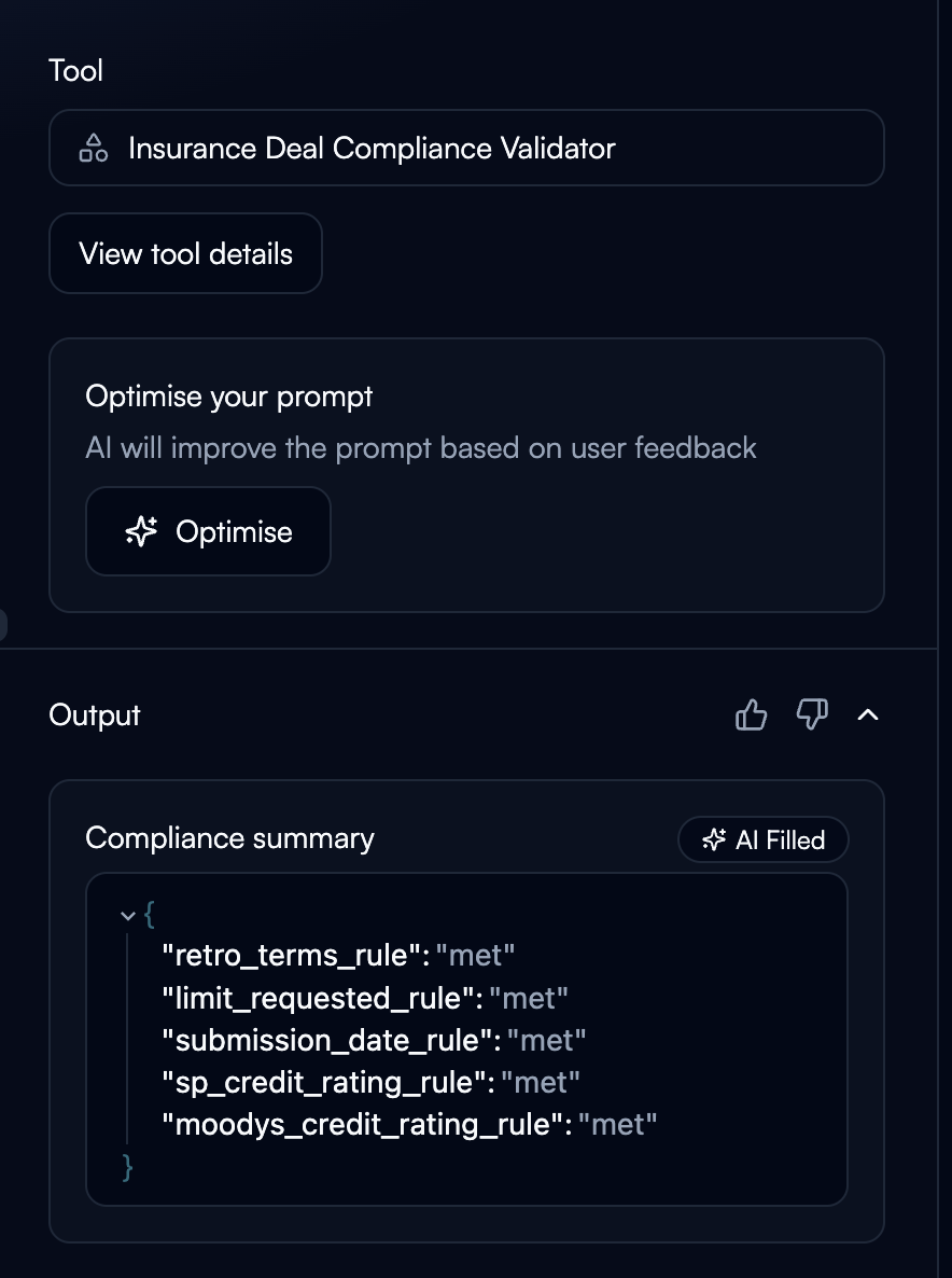 Task execution showing structured output