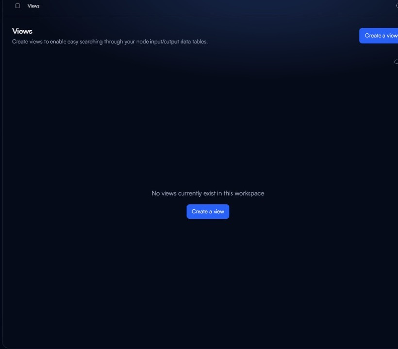 The empty Workspace Views page with Create a view controls