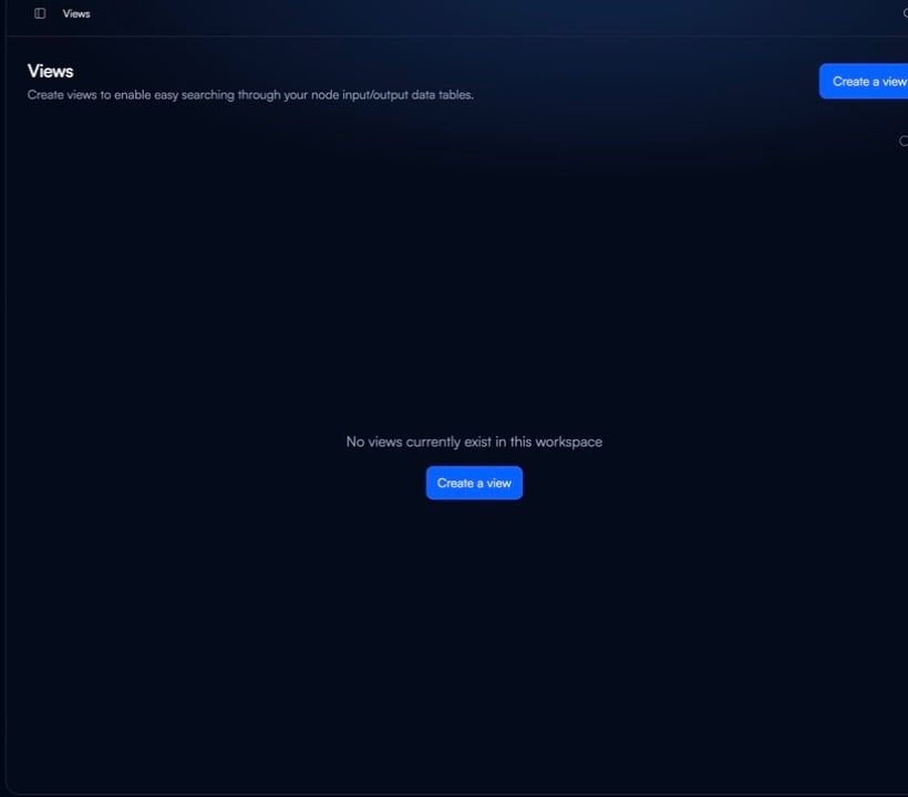 The empty Workspace Views page with Create a view controls