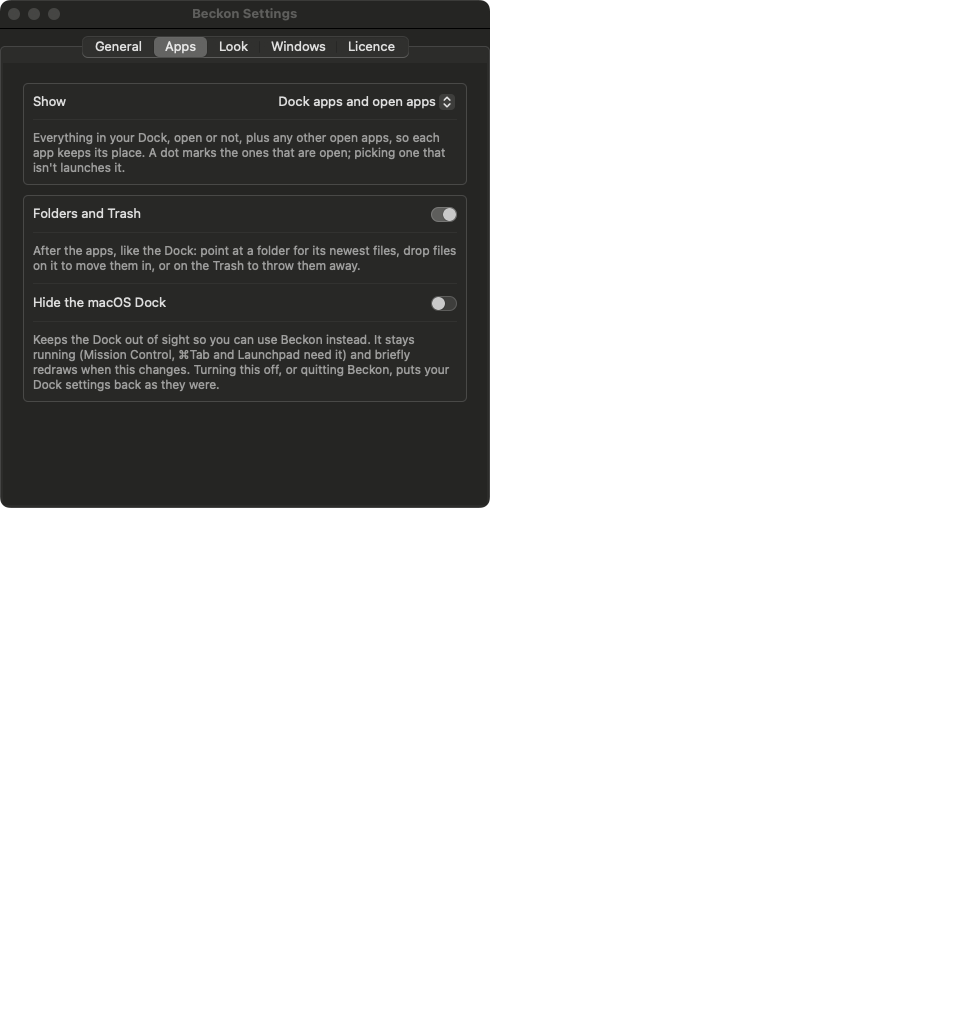 Settings, Apps tab
