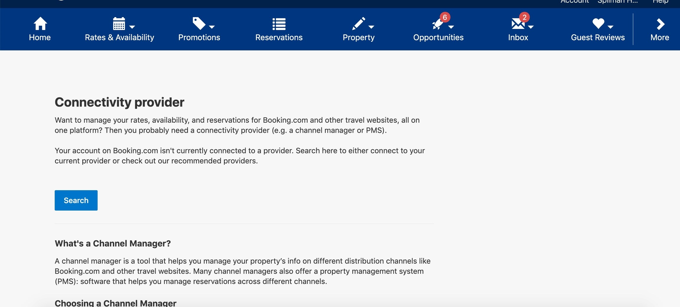 Booking.com connectivity provider search screen