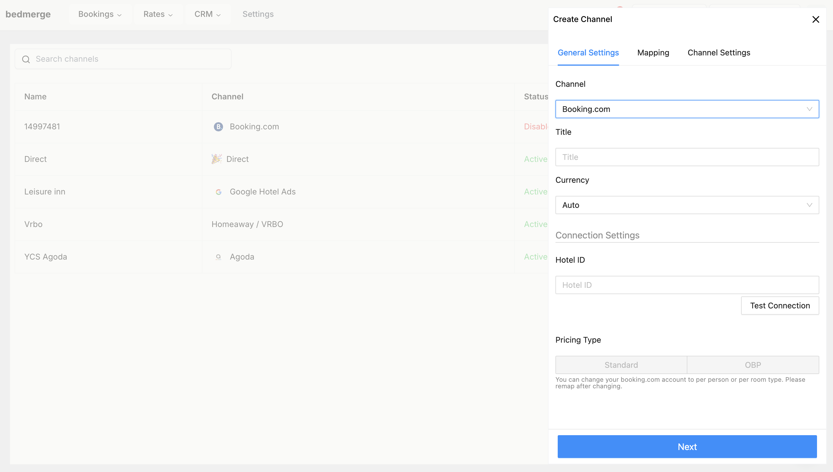 Bedmerge Create Booking.com Channel form