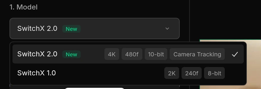 SwitchX Model dropdown