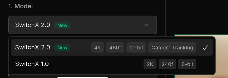 SwitchX Model dropdown