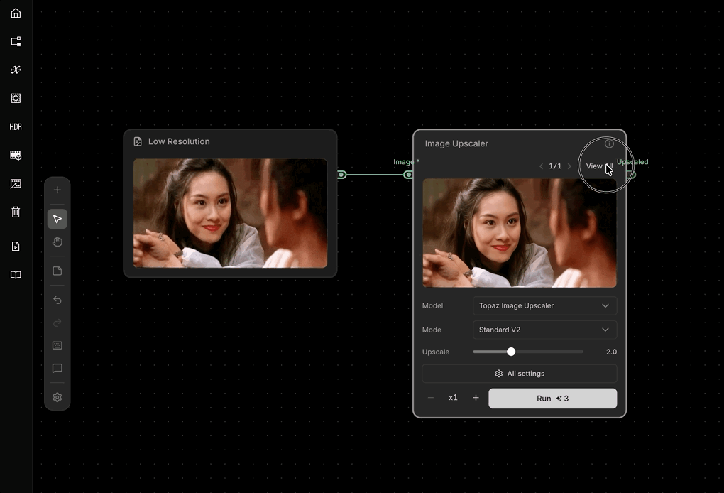 Topaz Upscaler built-in comparison