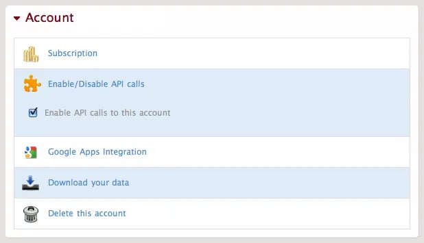 Account settings for the API