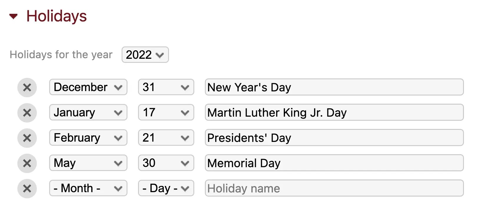 Define holidays