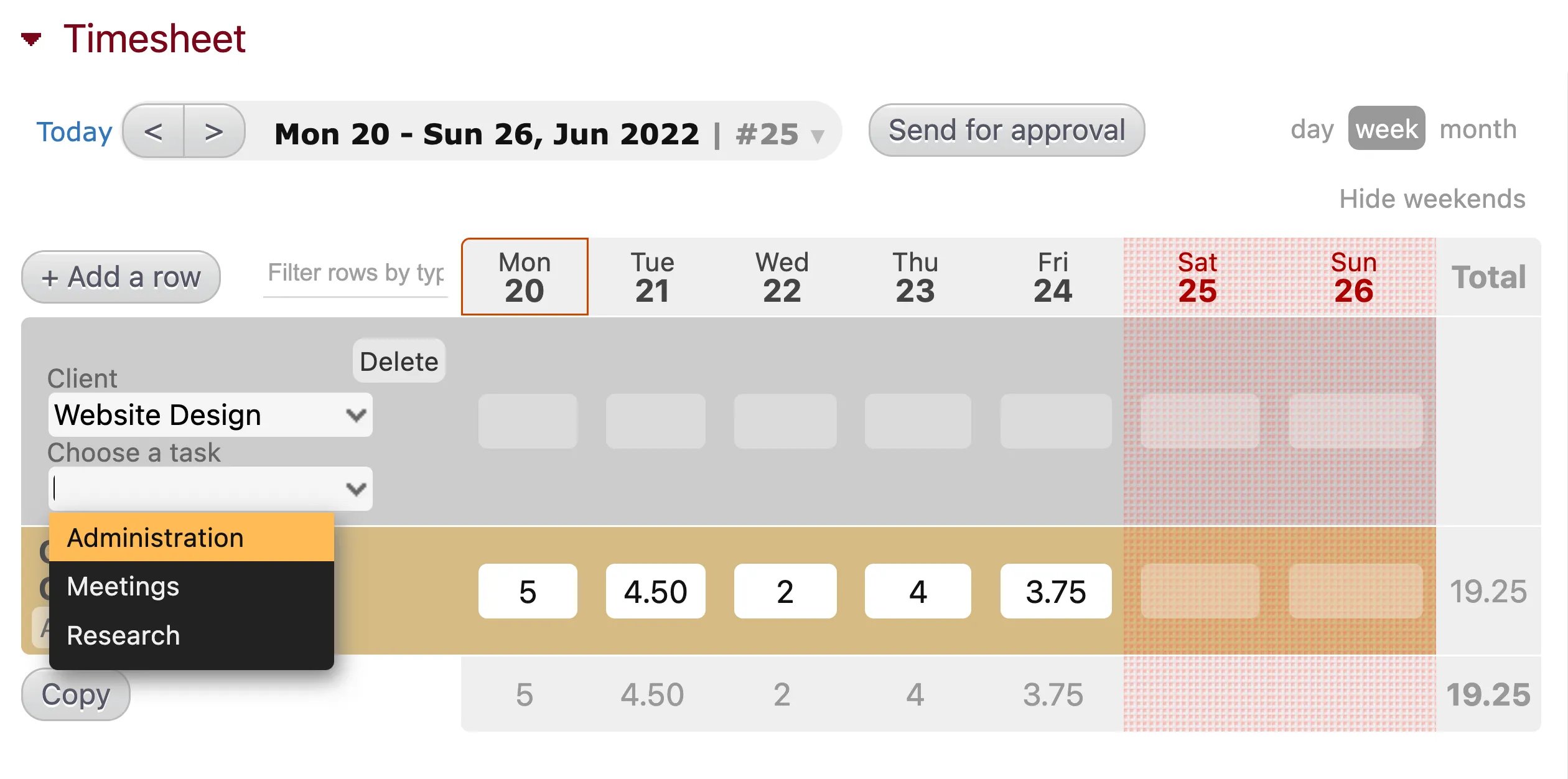 Weekly project tracking