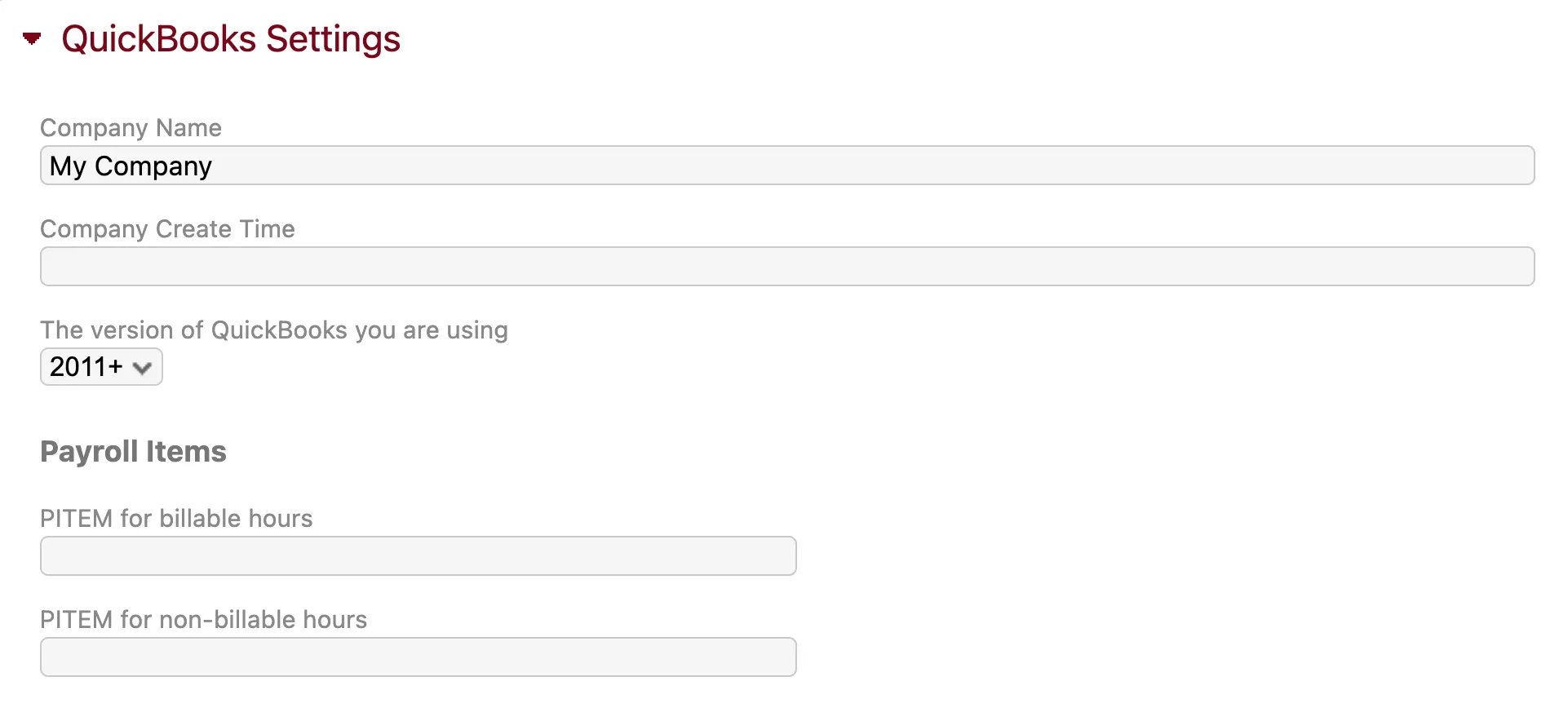Quickbooks settings