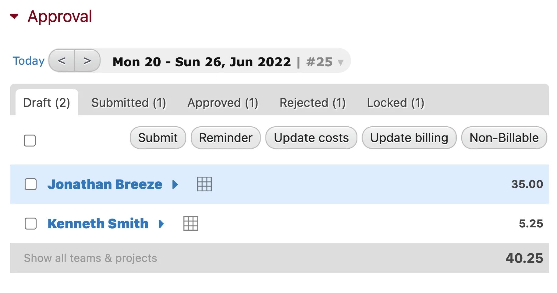 Timesheet approval