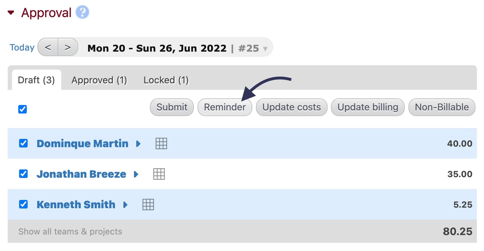 Timesheet reminders