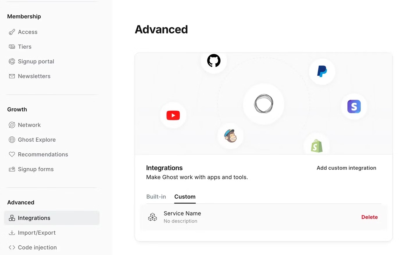 Ghost Create Custom Integration