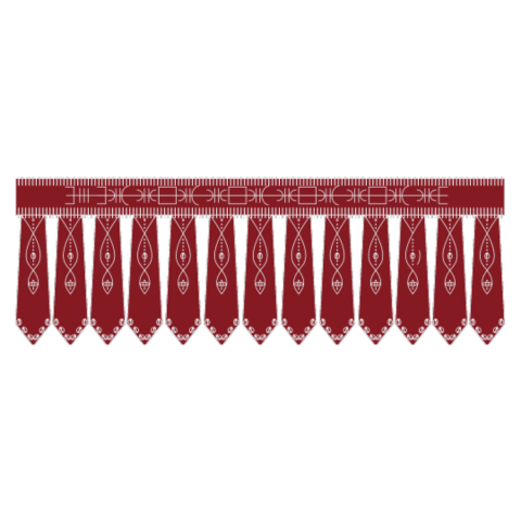 Red ceremonial skirt, adorned with cowrie shells