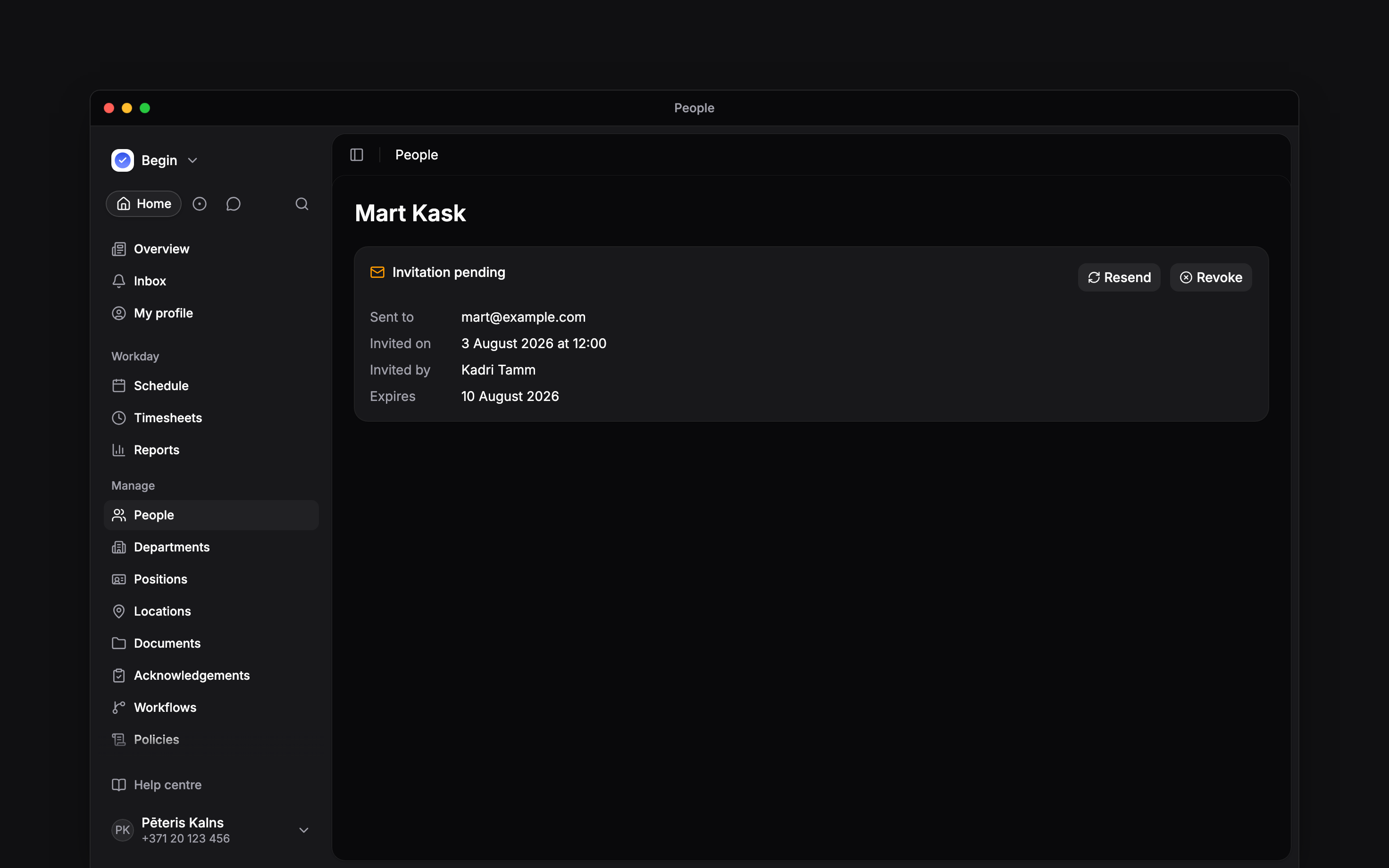 Pending invitation with Resend, Revoke and the expiry date
