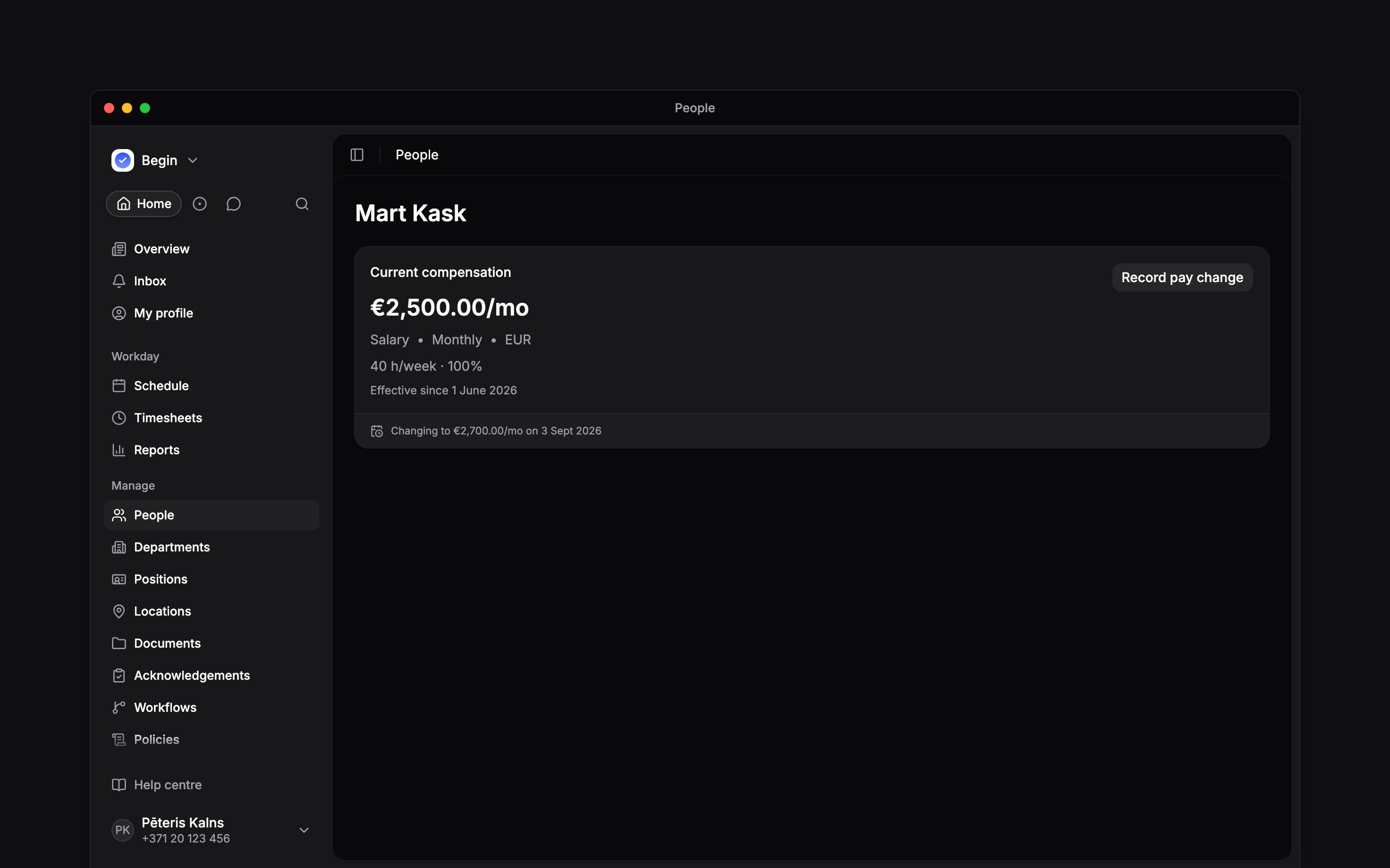 Current compensation with an upcoming rate change and Record pay change action