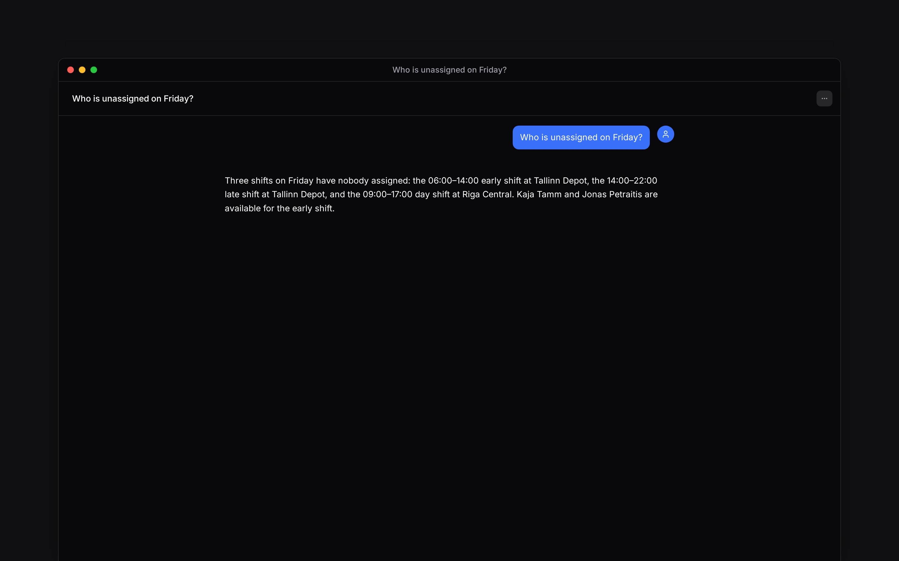 A Begin AI chat answering which Friday shifts are still unassigned