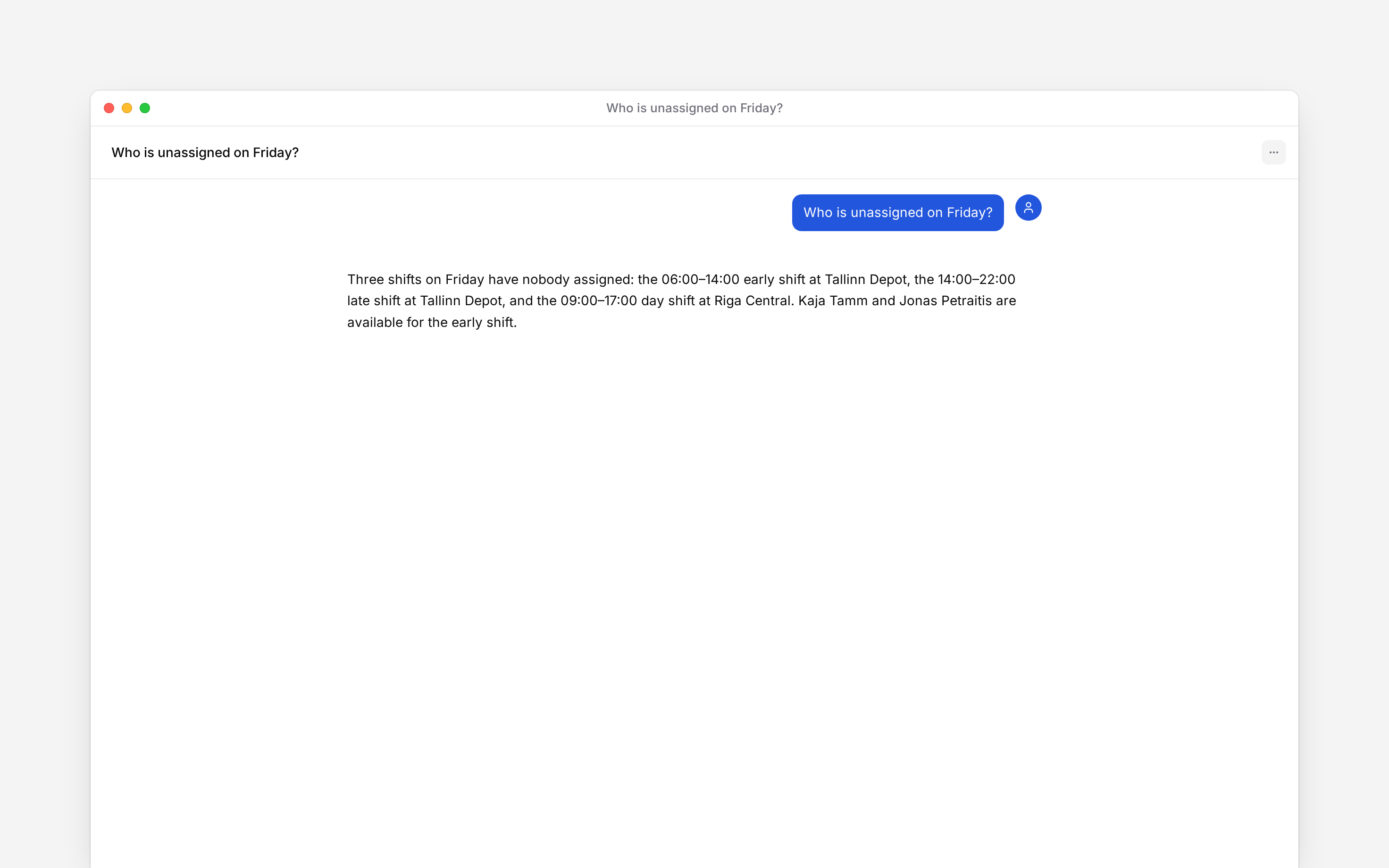 A Begin AI chat answering which Friday shifts are still unassigned