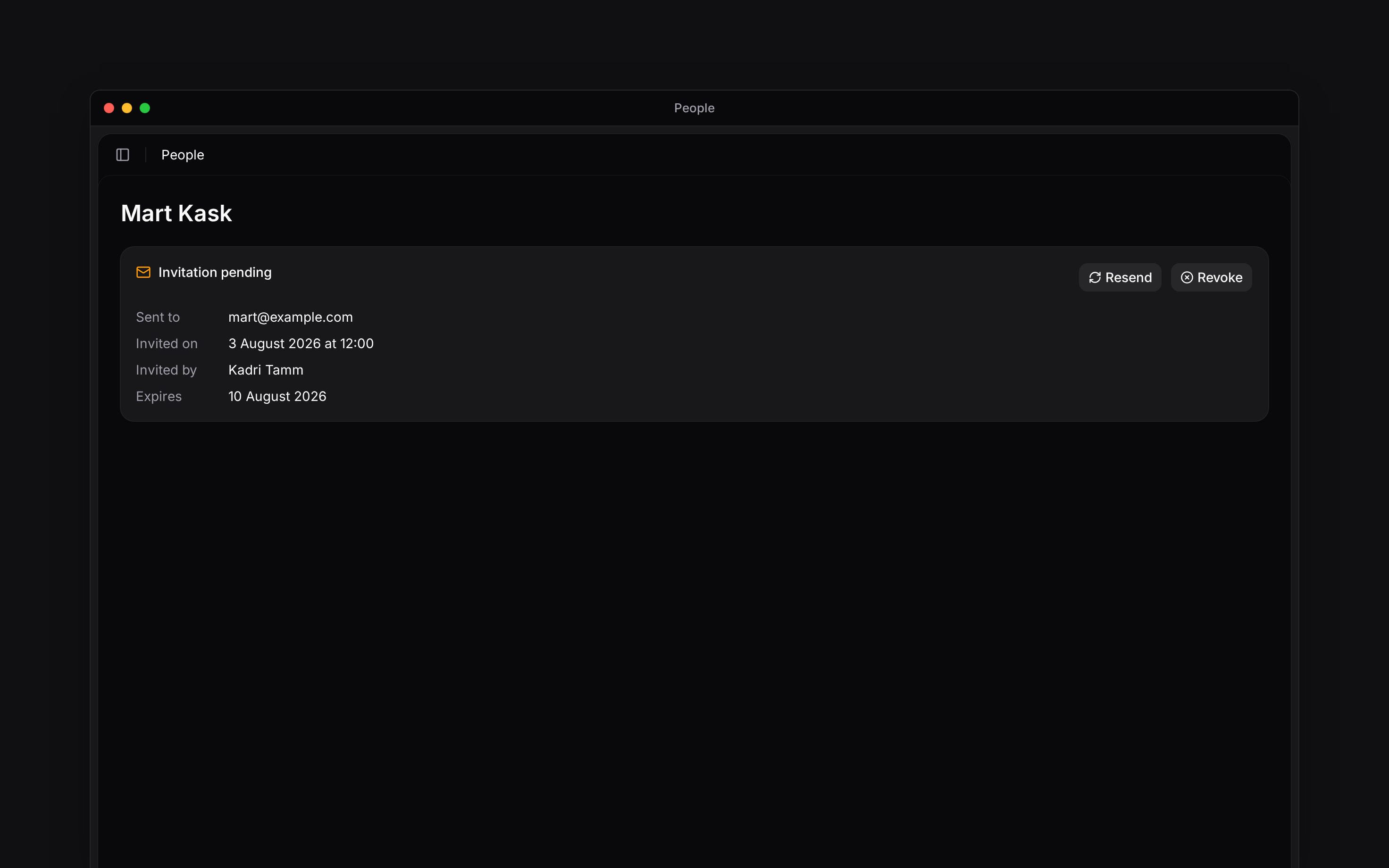 Pending invitation with Resend, Revoke and the expiry date