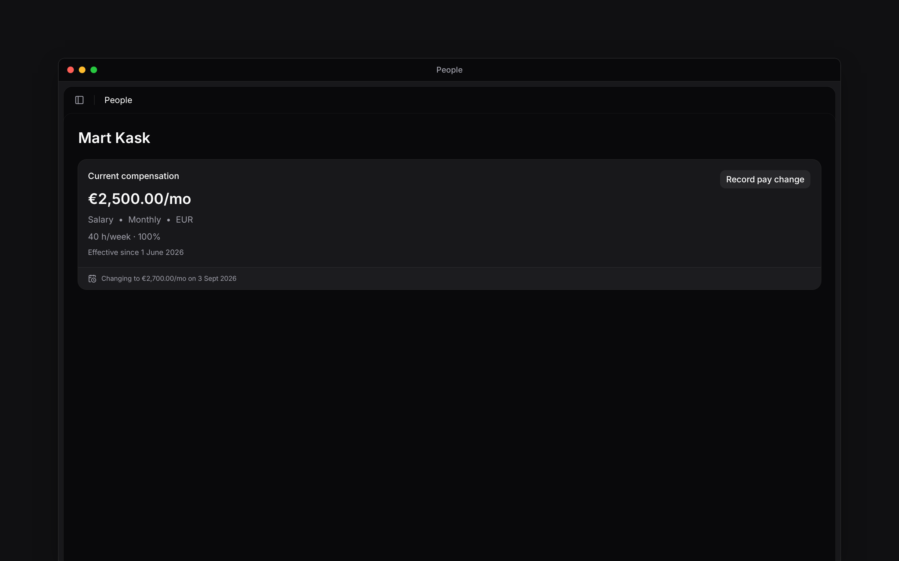 Current compensation with an upcoming rate change and Record pay change action