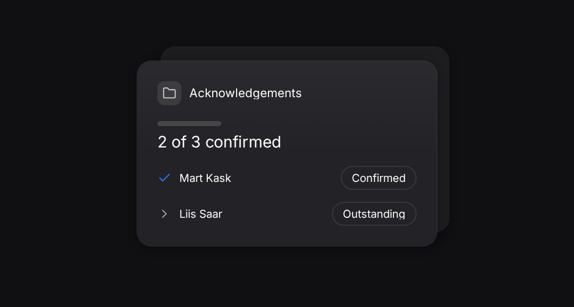 An acknowledgement request showing confirmed and pending document confirmations