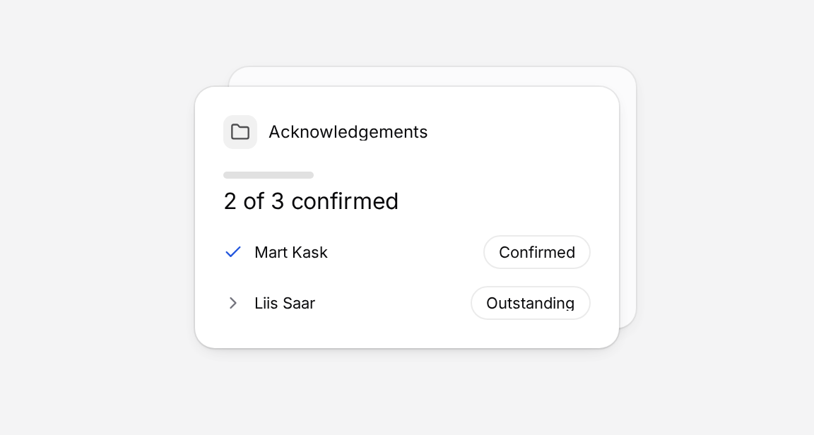 An acknowledgement request showing confirmed and pending document confirmations