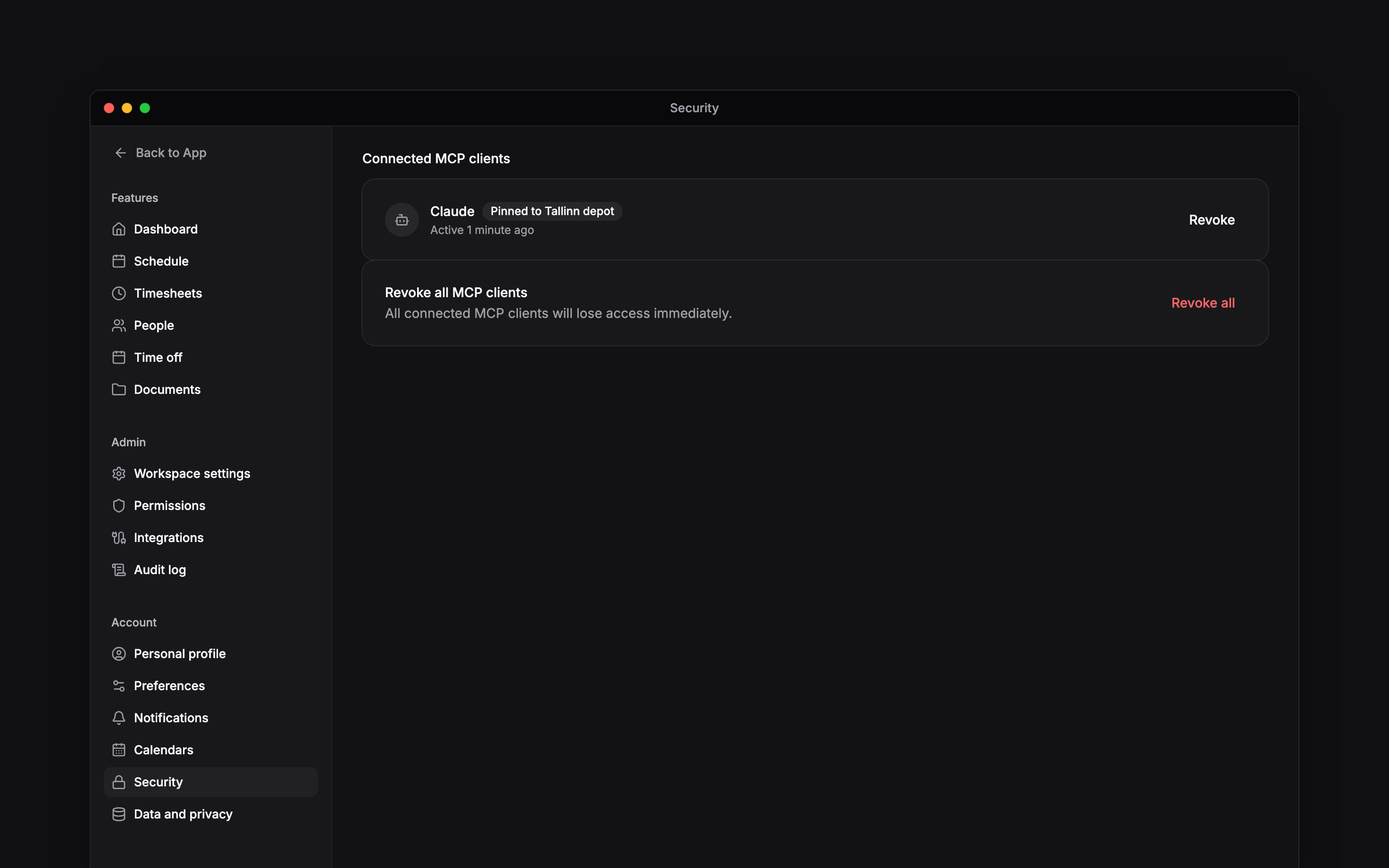 Connect an AI client, check its workspace and control its access to Begin.