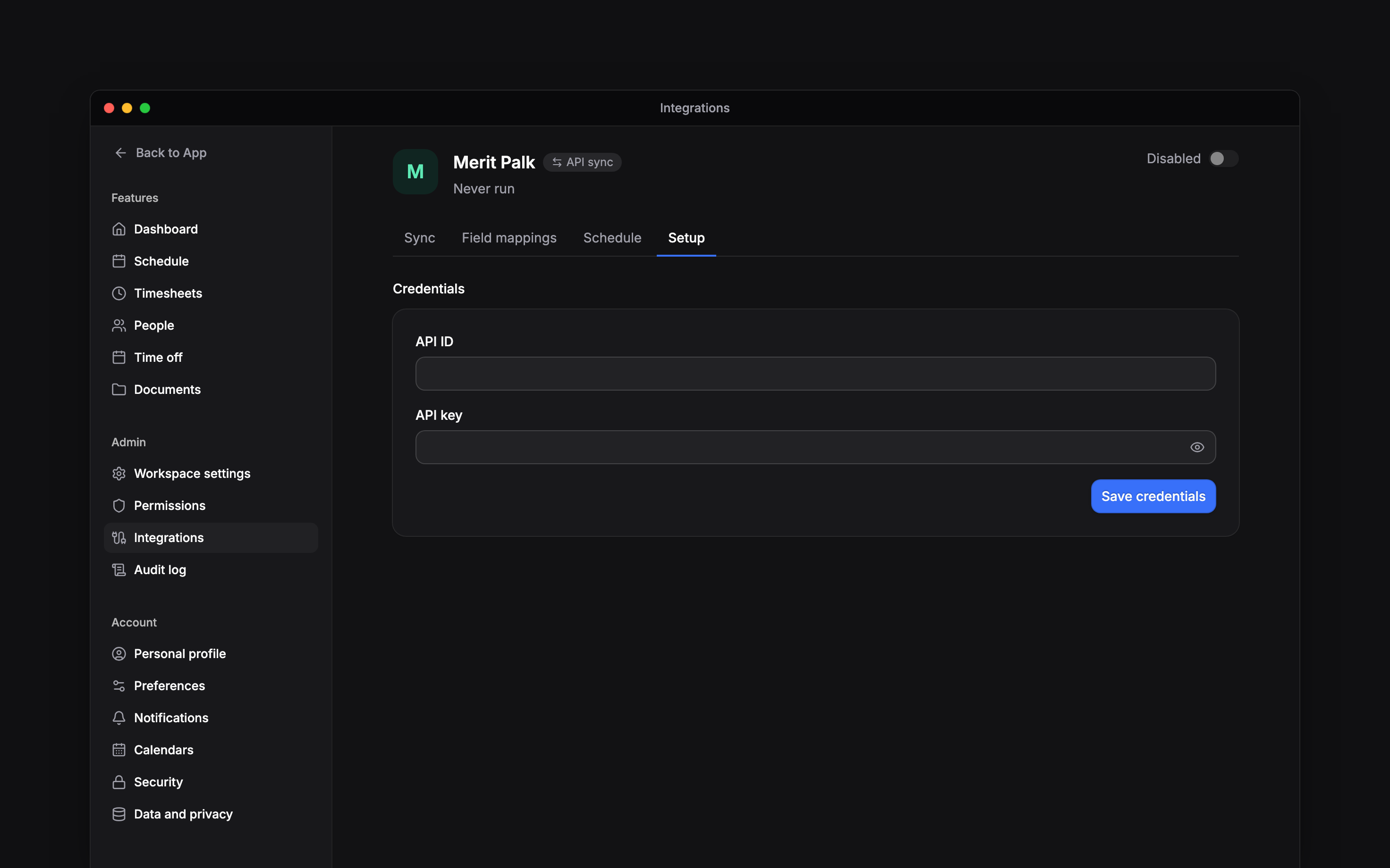 Connect Merit Palk and choose which payroll and employee data to exchange.