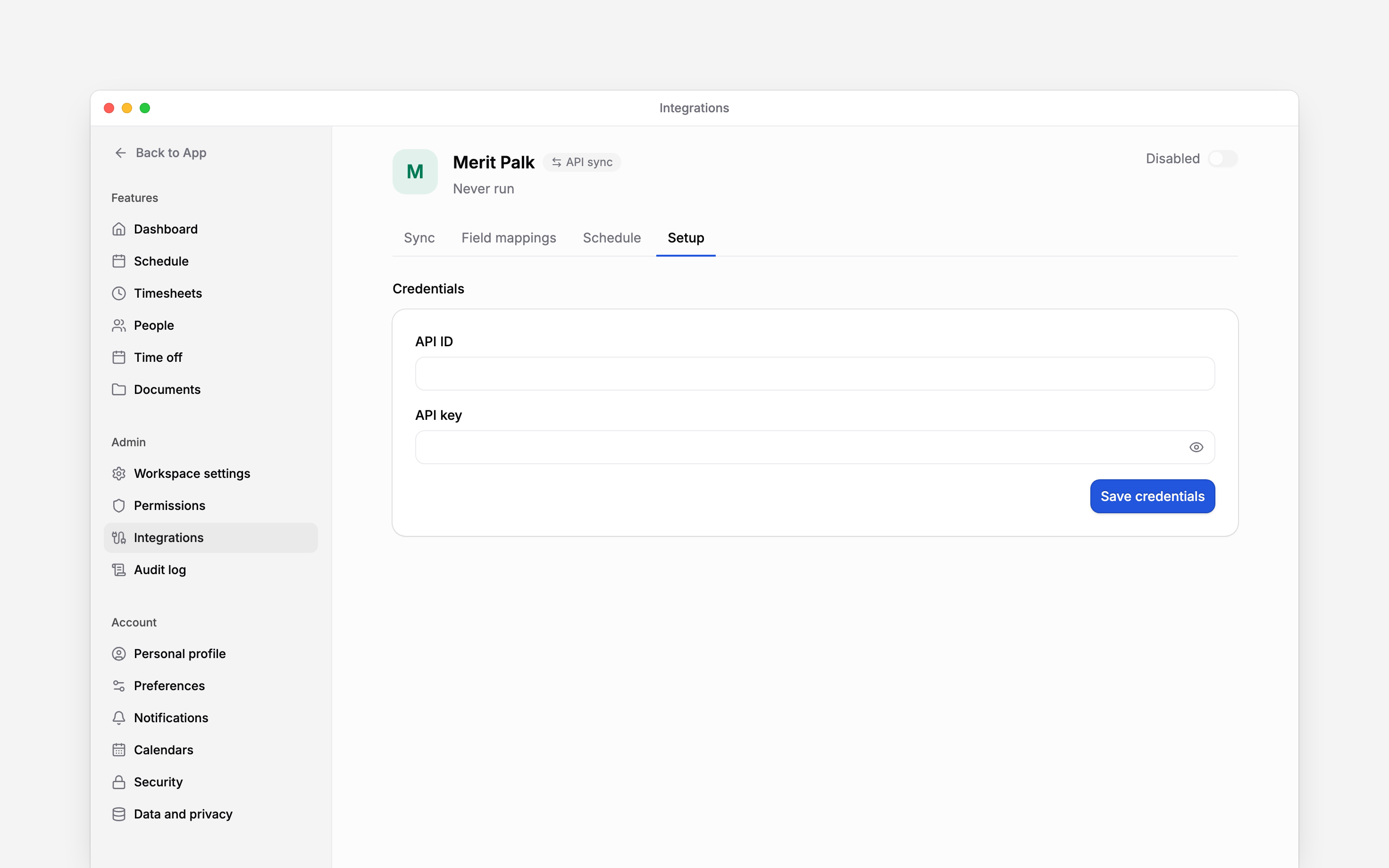 Connect Merit Palk and choose which payroll and employee data to exchange.