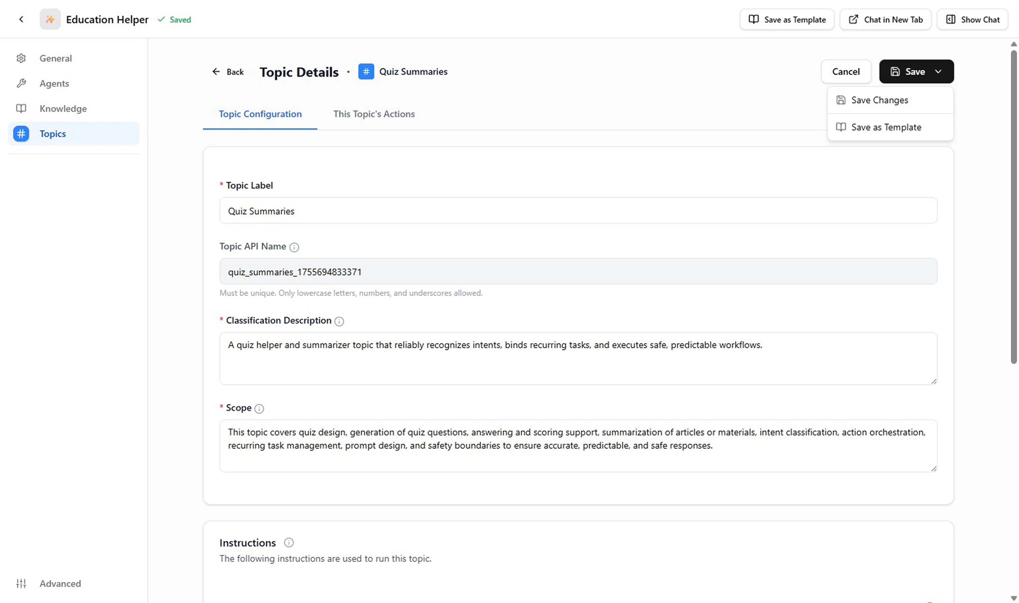 Topic Details Form