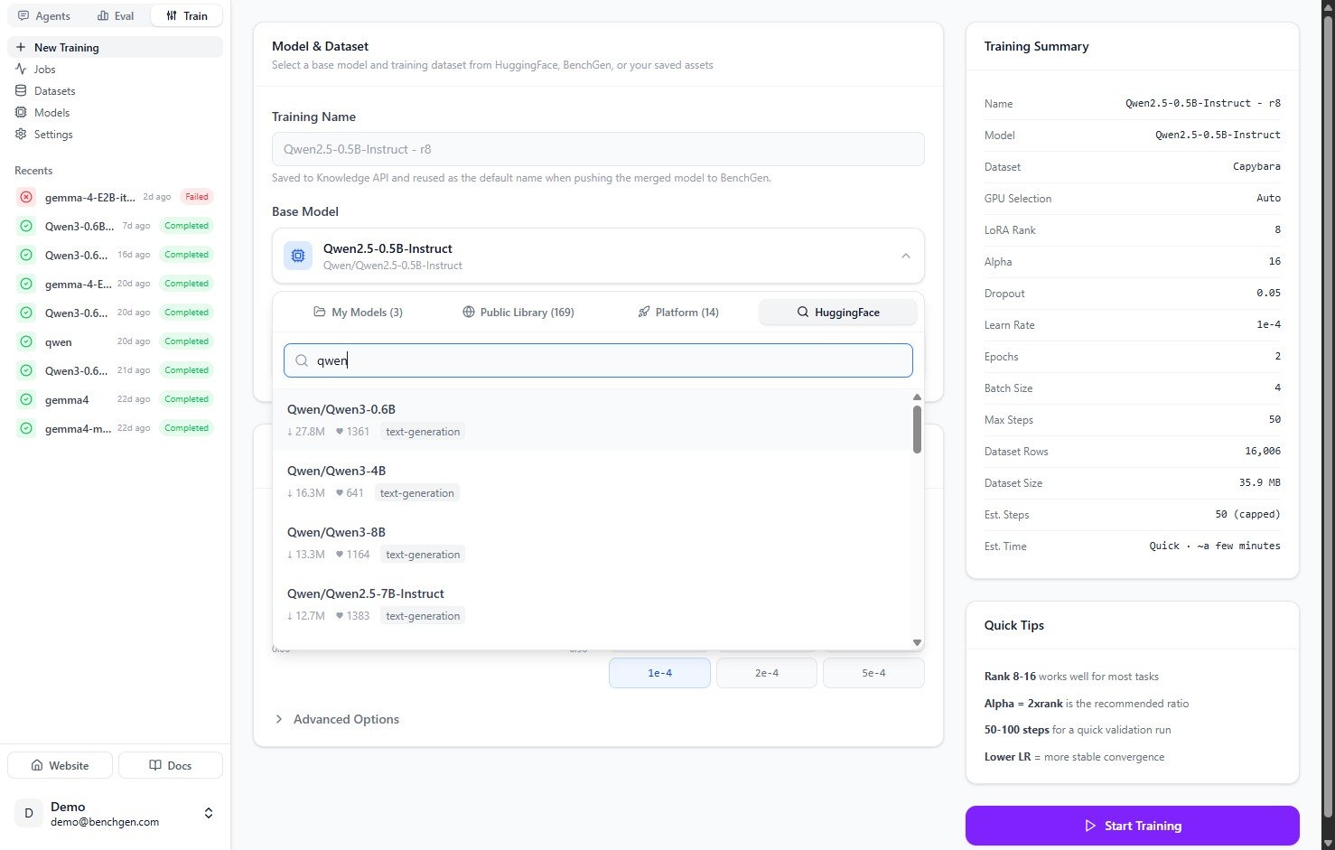 Searching HuggingFace for a base model