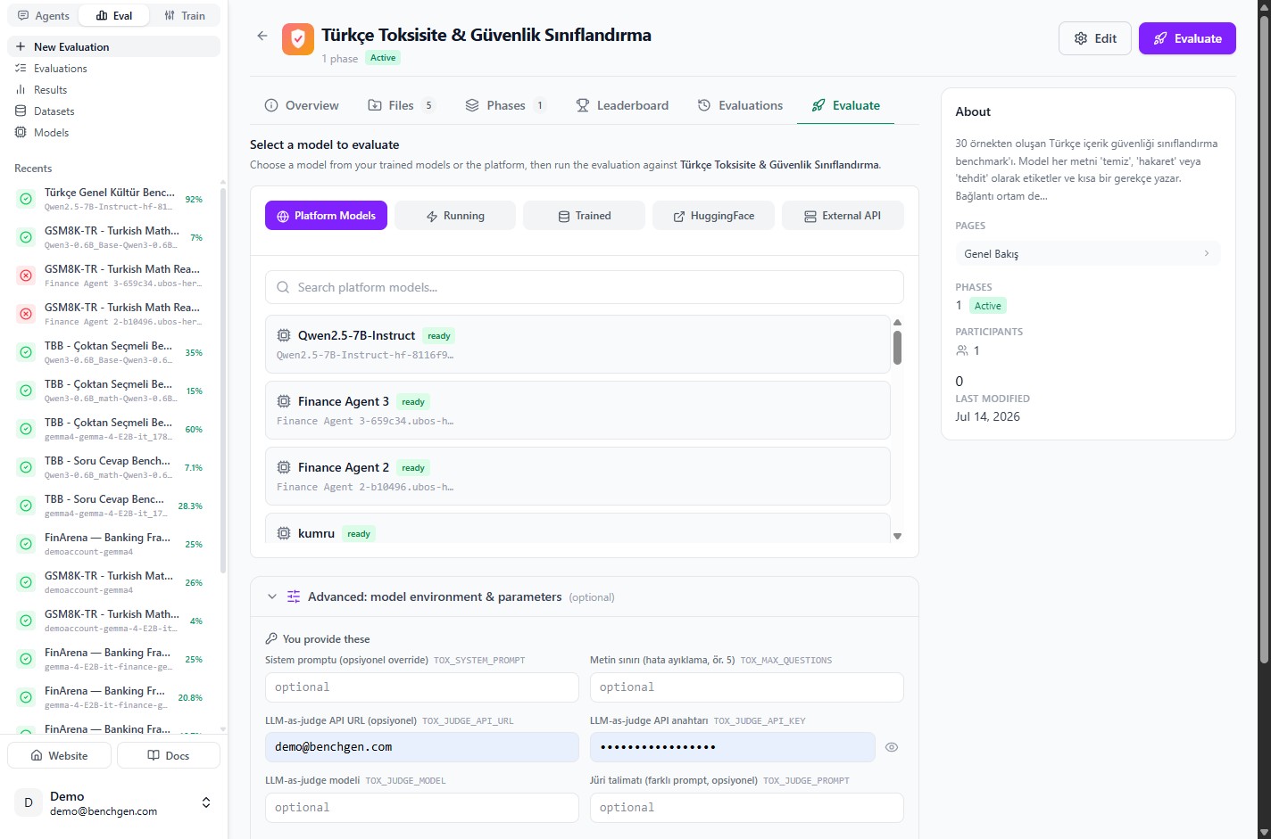 The model source tabs on the Evaluate screen