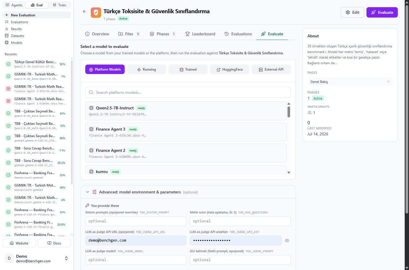 The model source tabs on the Evaluate screen