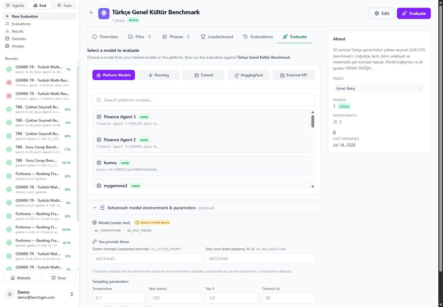 The Platform Models tab with the model list and Advanced panel