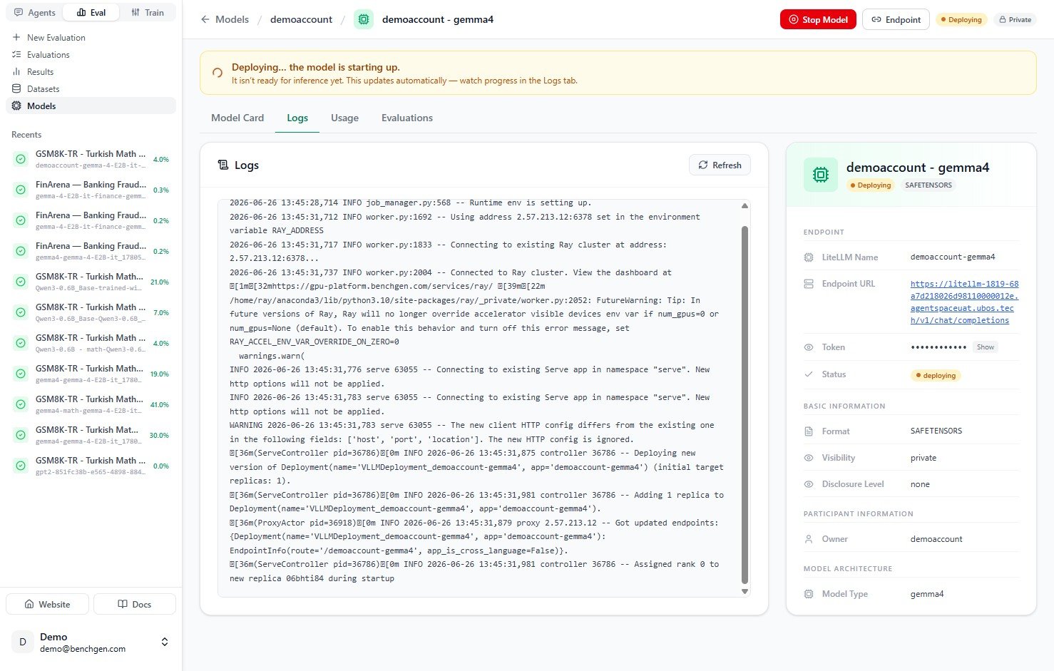 Deployment logs streaming during startup