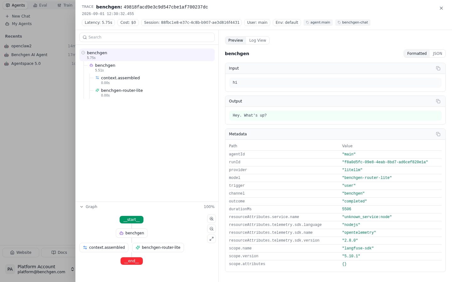 A dataset item's source trace opened from the Data tab