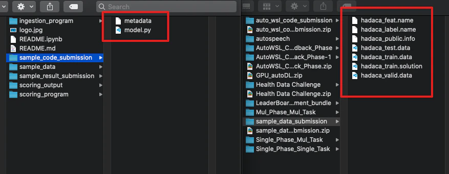 Code submission and dataset submission contents
