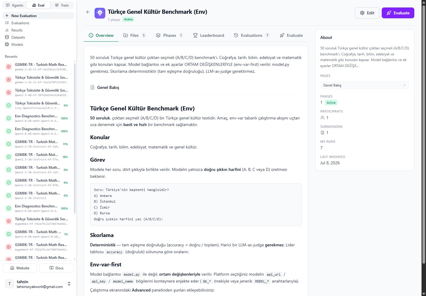Benchmark overview describing env-var-first runs