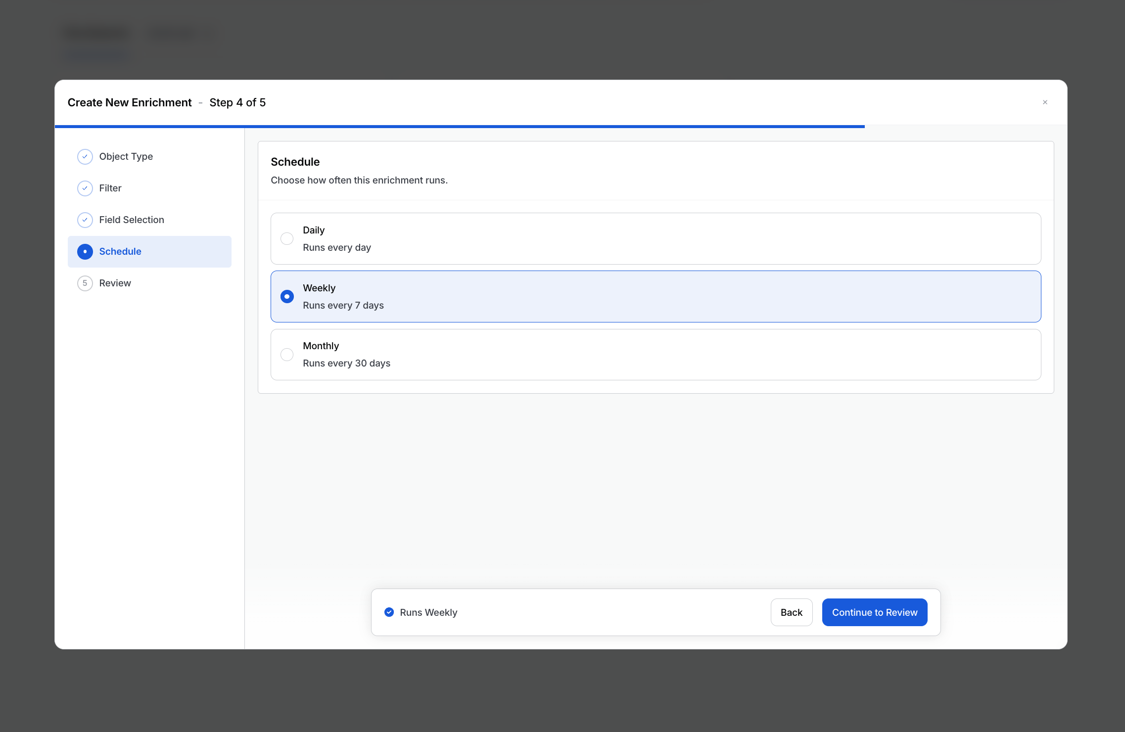 Step 4: choosing a daily, weekly, or monthly schedule