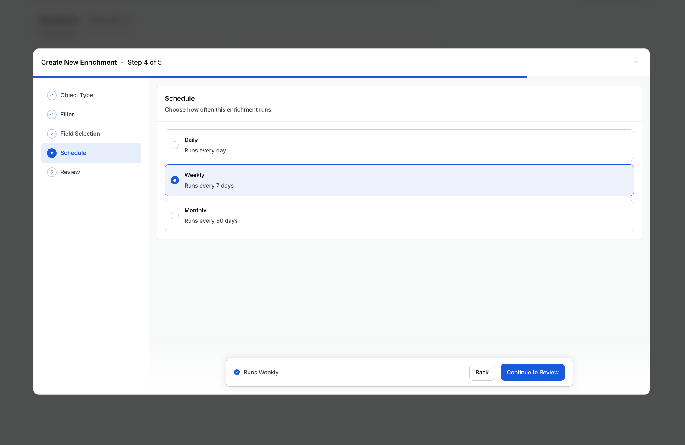 Step 4: choosing a daily, weekly, or monthly schedule