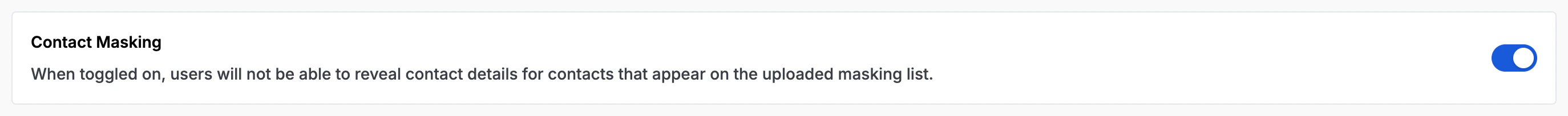 Contact Masking toggle in the enabled state