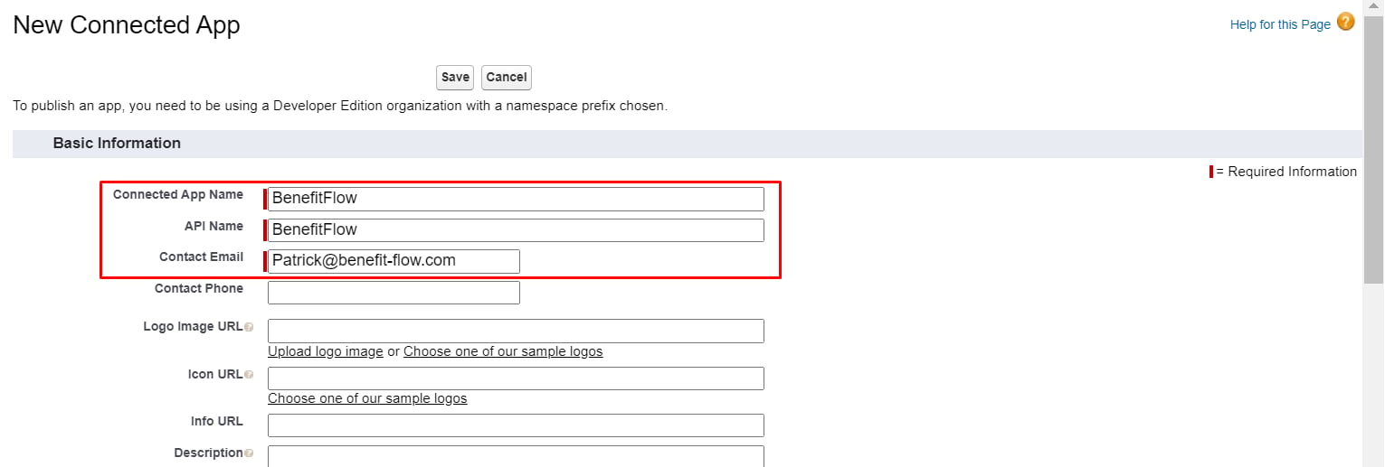 Enter in the values exactly as they are below and click save at the bottom of the screen