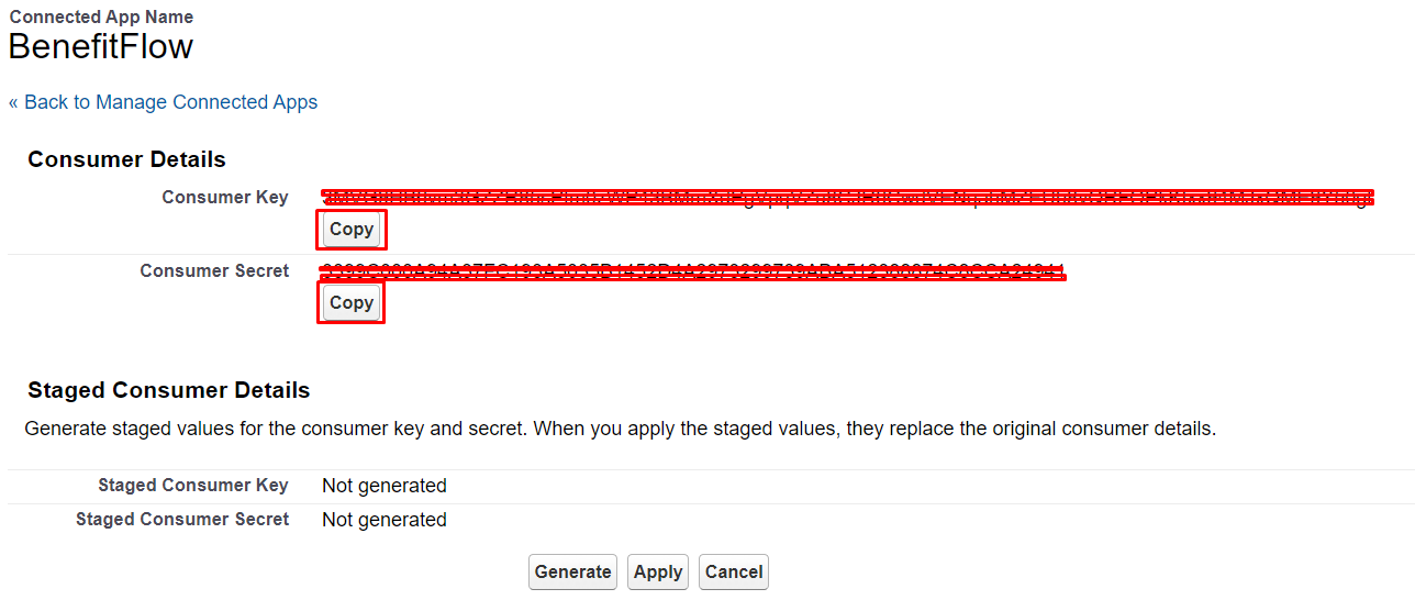 Copy the consumer key and secret