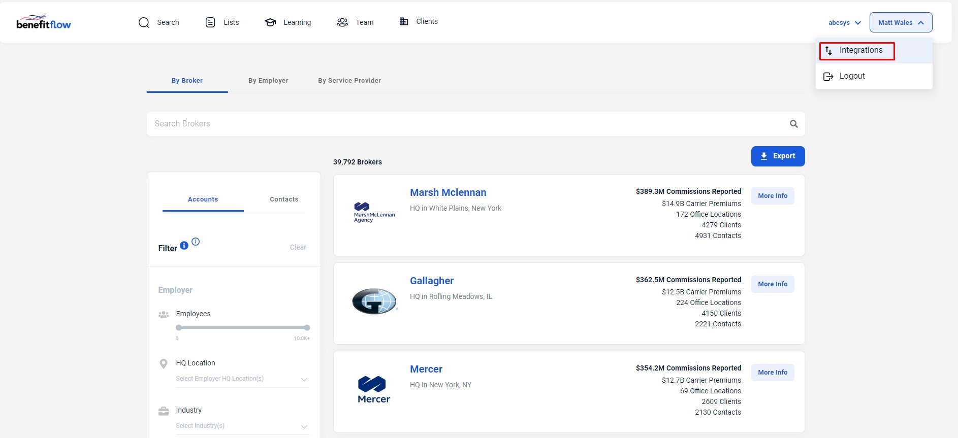 Navigate to the “Integrations” page in BenefitFlow